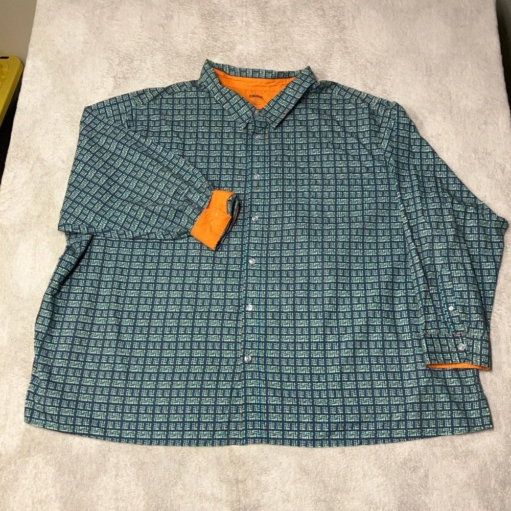 KingSize Button Up Long Sleeve Shirt Lot of 3 Geometric Plaid Mens 6XL Big